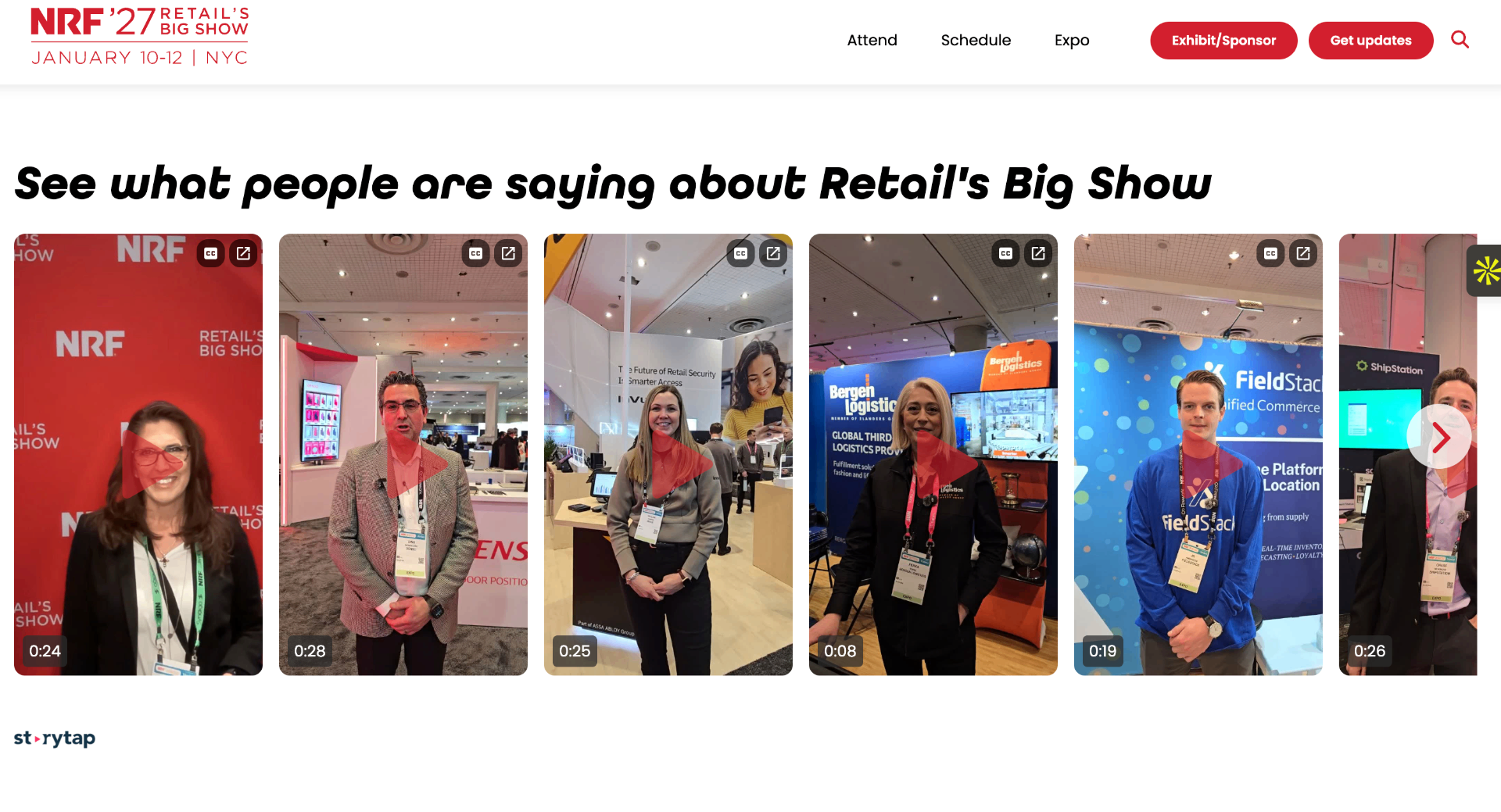 StoryTap videos embedded on the NRF Retail's Big Show event recap page